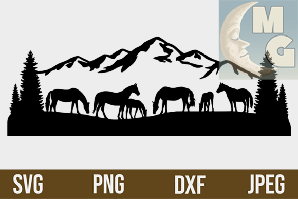 Download Horse Mountain Scene Silhouette SVG DXF - Mountain scene Collection
